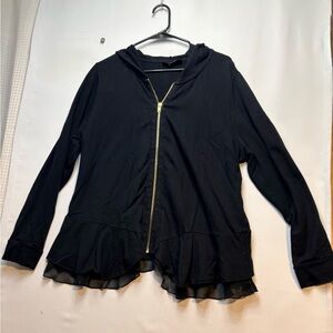 INC Black Zip-Up frill on bottom hoodie